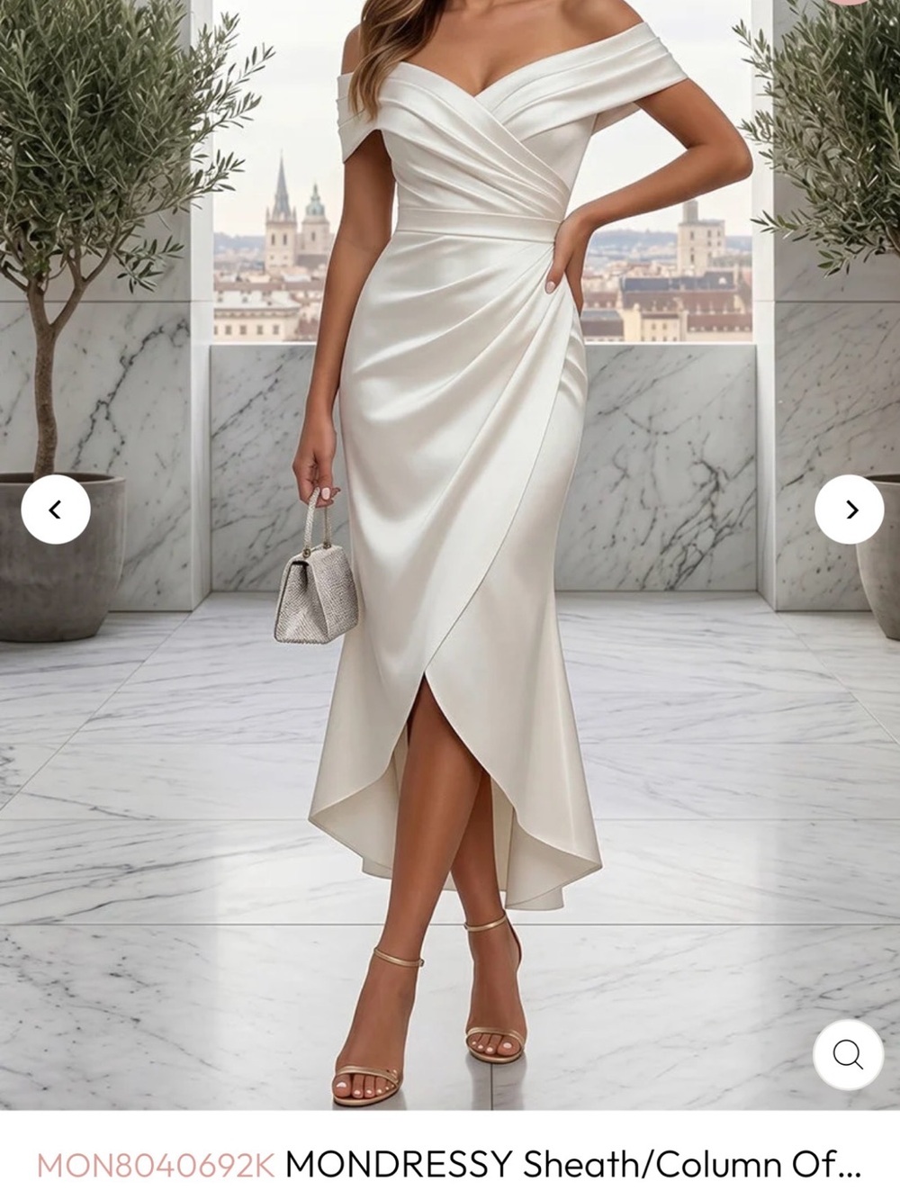 Off-the-Shoulder Petal Pink Satin Sheath Dress new with tags 1040